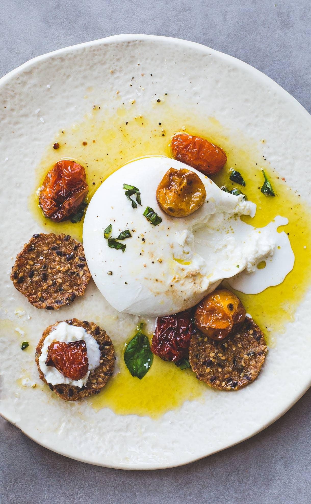 Burrata Cheese with Slow Roasted Tomatoes and Basil