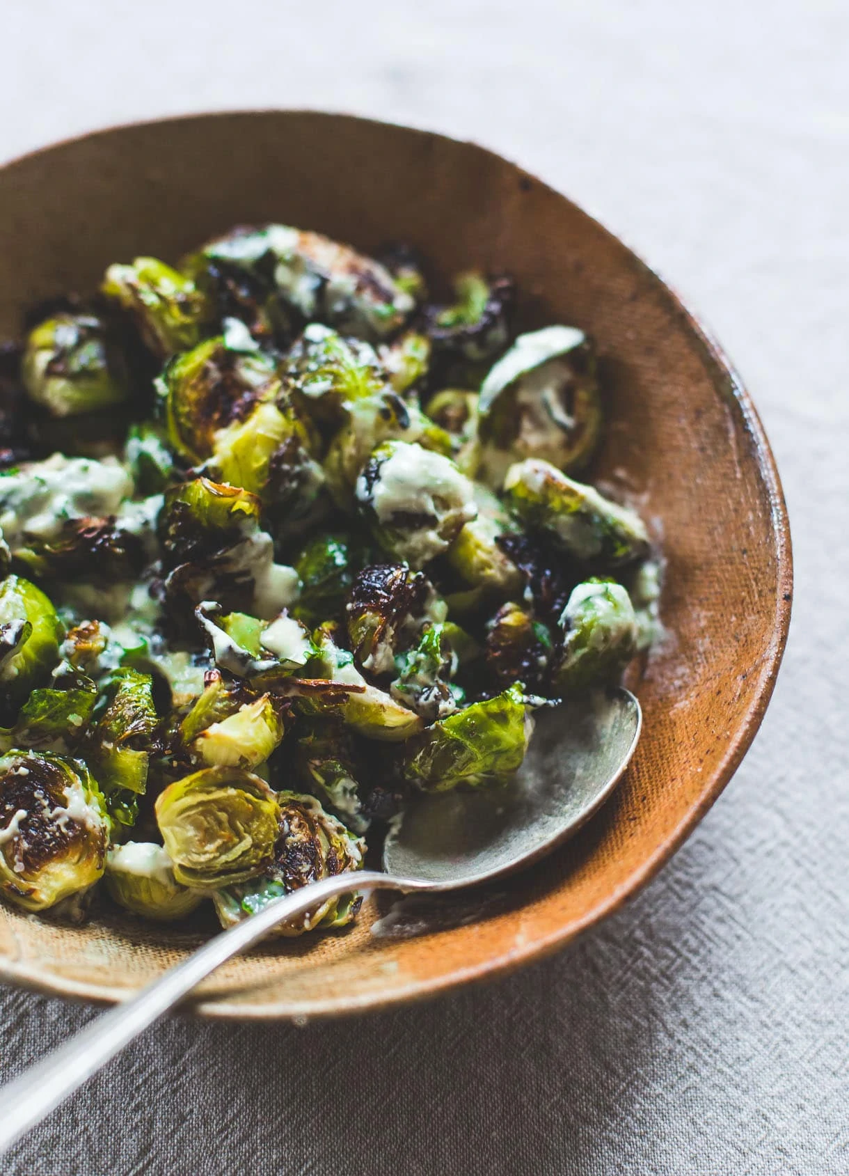 Paleo Brussels Sprouts with Lemon Tahini Sauce