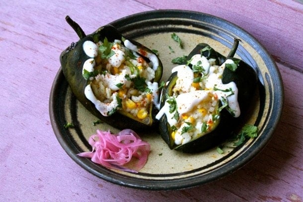 Roasted Poblano Peppers with Sweet Corn Risotto