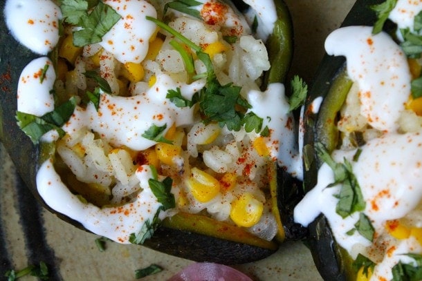 Roasted Poblano Peppers with Sweet Corn Risotto