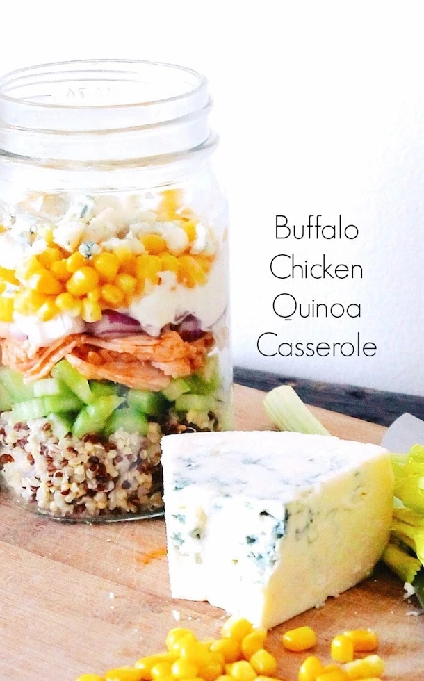 Buffalo Chicken Quinoa Casserole in a Jar | gluten-free, can warm it up and eat a hot meal on the go.