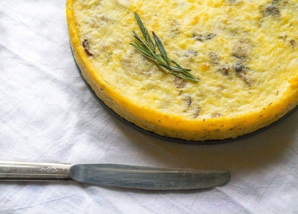 Caramelized Mushroom & Shallot Quiche with Polenta Crust ~ brunch recipe!