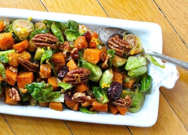 Orange Glazed Brussels Sprouts & Butternut Squash, see more at see more at http://homemaderecipes.com/healthy/18-brussel-sprout-recipes/