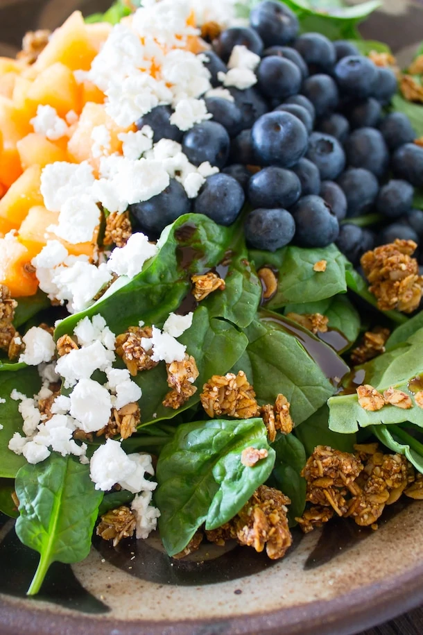 Summer Fruit and Feta Cheese Salad with Granola Clusters
