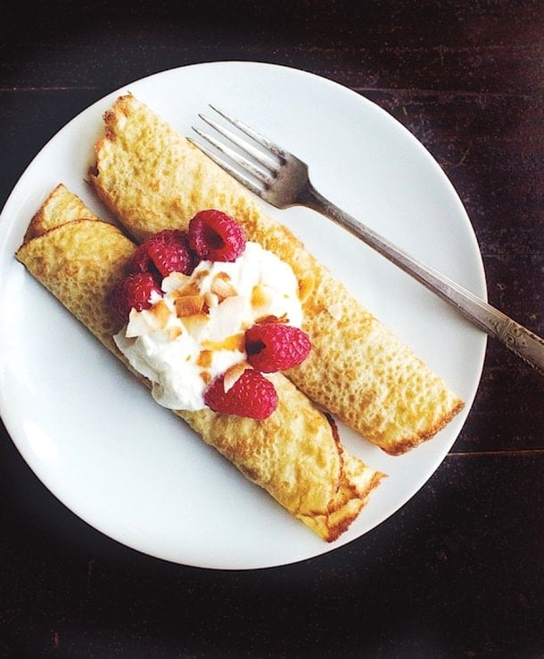 Gluten Free Oat Crepes with Rapberries and Toasted Coconut