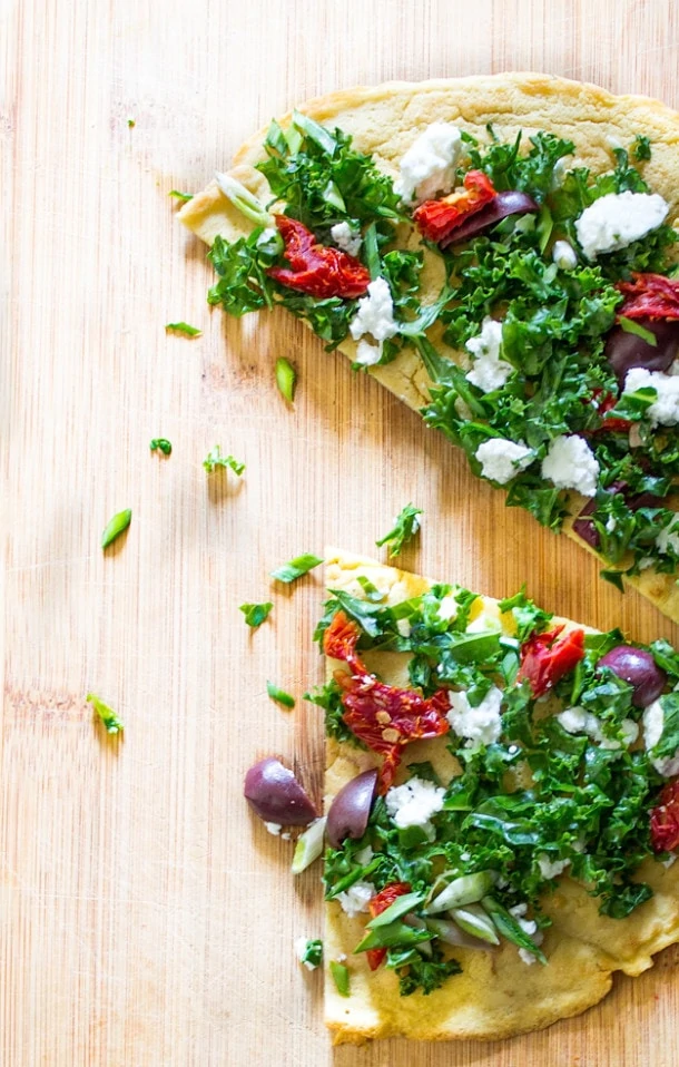 Socca for One : With Sundried Tomatoes, Kale & Kalamata Olives