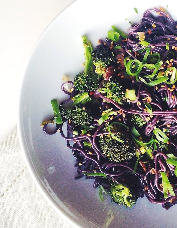 Black Rice Noodles with Broccoli and Seasame Ginger Sauce