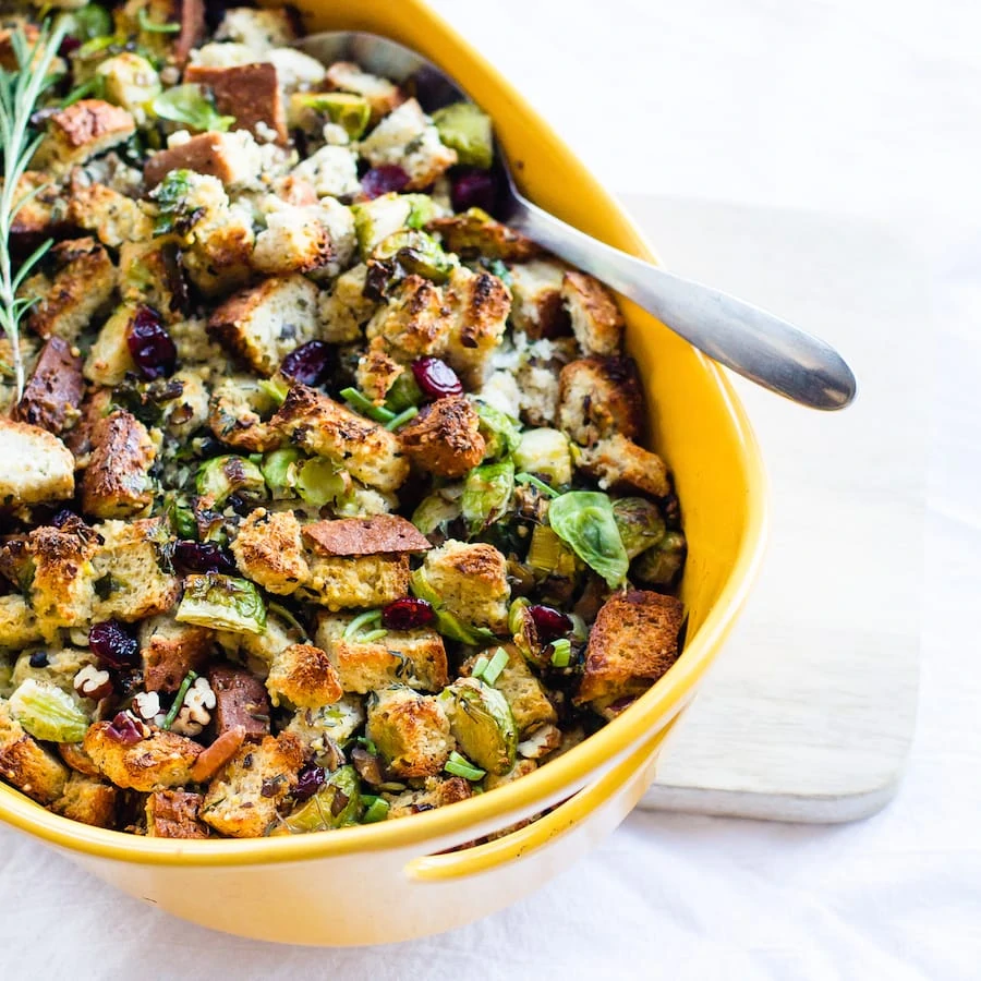 gluten-free herb stuffing with brussels sprouts (vegetarian)