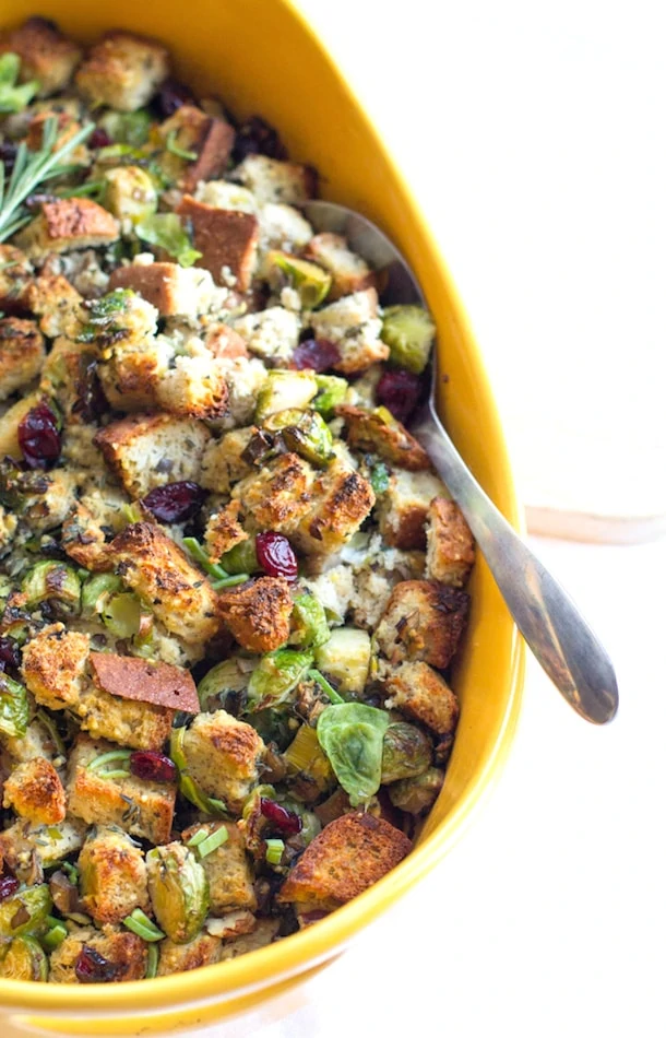 Gluten-Free Vegetarian Stuffing with Brussels Sprouts & Cranberries | heartbeet kitchen