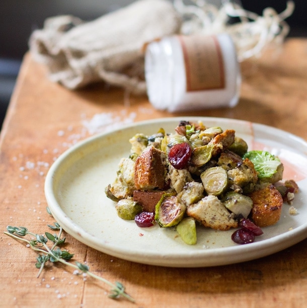 Gluten-Free Herb Stuffing with Brussels Sprouts and Cranberries