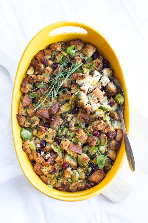 Gluten-Free Vegetarian Stuffing with Brussels Sprouts & Cranberries | heartbeet kitchen