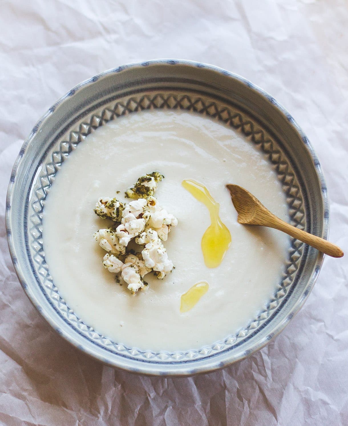 Creamless Cauliflower Soup with Herb Popcorn