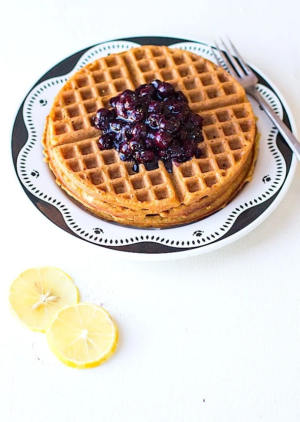 Simple Gluten-Free Waffles with Blueberry Cardamom Sauce | heartbeet kitchen