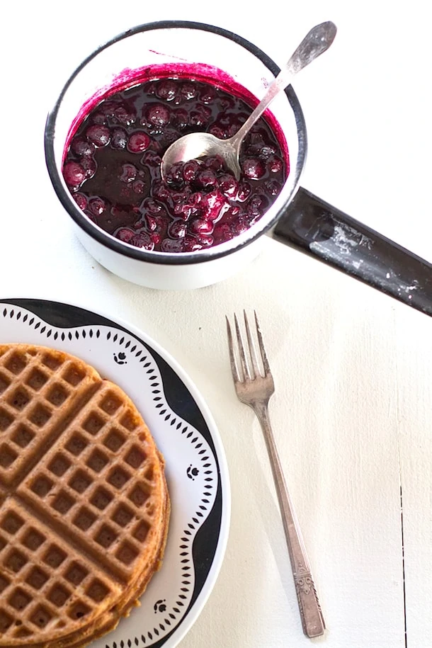 Simple Gluten-Free Waffles with Blueberry Cardamom Sauce |heartbeet kitchen