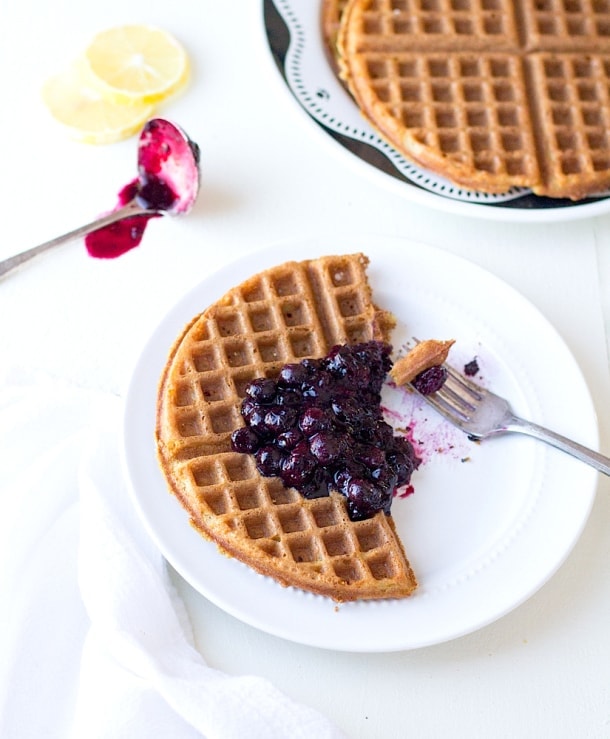 Simple Gluten-Free Waffles with Blueberry Cardamom Sauce | heartbeet kitchen