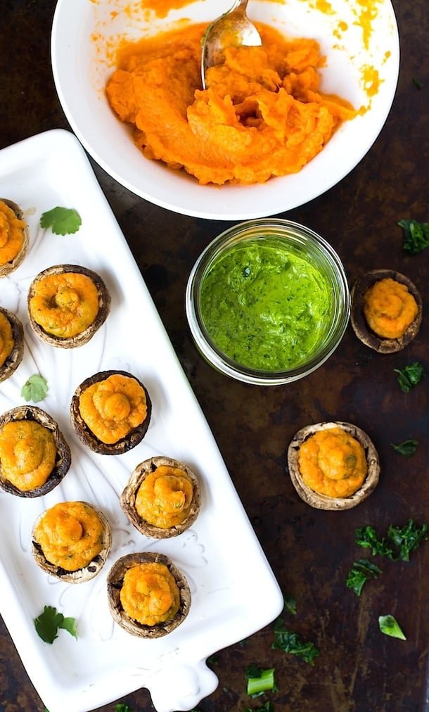 Stuffed Mushrooms with Chimichurri Sweet Potato Filling | Paleo, AIP, Vegan