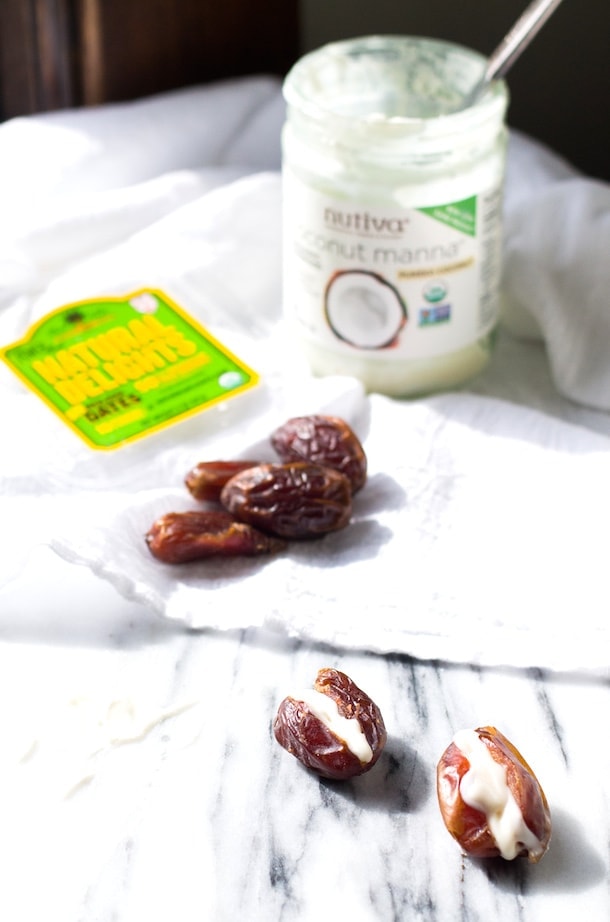 Coconut Butter Stuffed Dates - Paleo (coconut butter is also known as coconut manna)