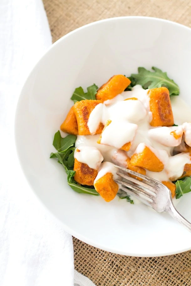 Gluten-Free Sweet Potato Gnocchi with Creamy Vegan Cauliflower Sauce