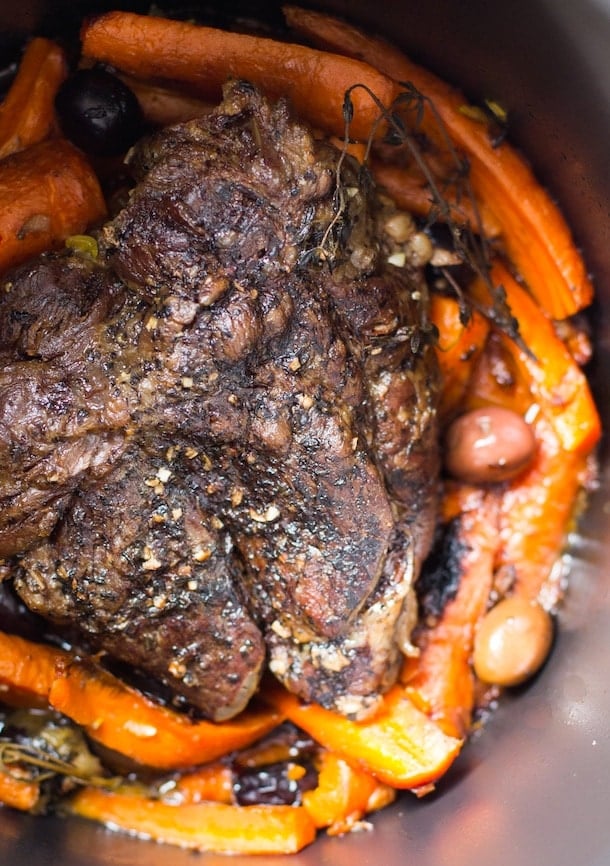 Slow Cooker Braised Beef Roast with Olives & Carrot Mash ~ AIP, Paleo - delicious one pot meal