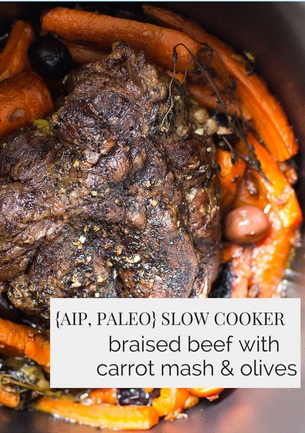  Slow Cooker Beef with Carrot Mash & Olives - one pot meal {AIP, paleo}