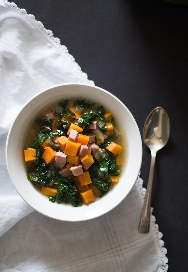 Sweet Potato, Ham & Kale Soup with Rosemary | Paleo, AIP, Gluten-Free