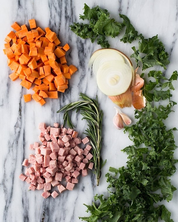 simple & delicious - Sweet Potato, Ham & Kale Soup