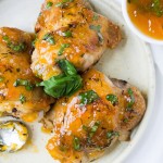 Crispy Chicken Thighs with Apricot Basil Glaze {gluten-free}