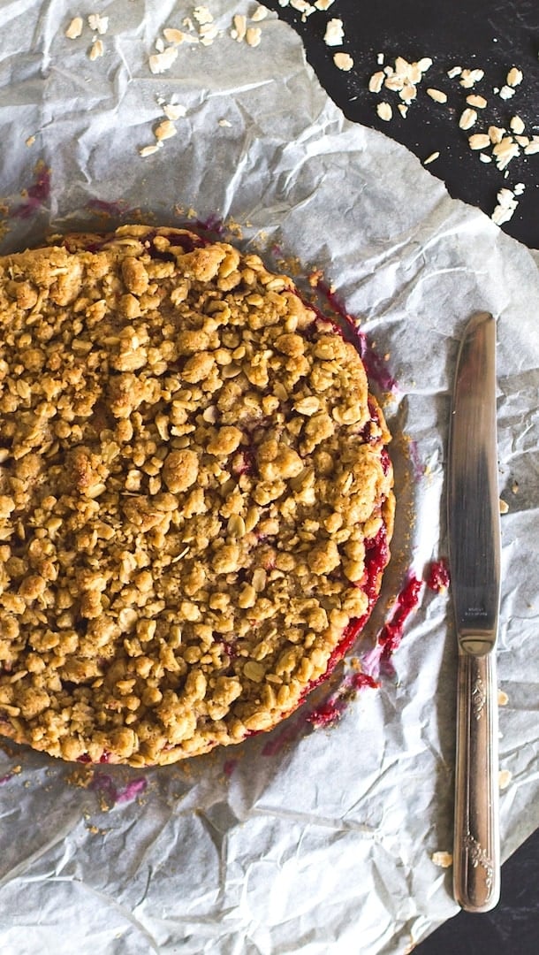 Raspberry Rhubarb Crumble Bars (gluten-free, vegan) + Video