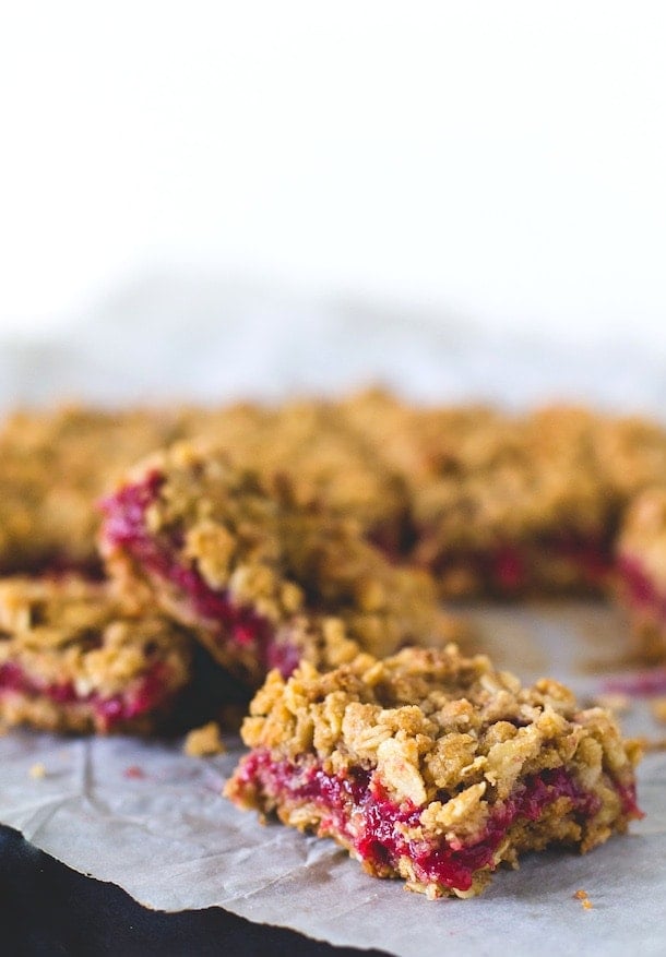 Raspberry Rhubarb Crumble Bars {naturally gluten-free, vegan}