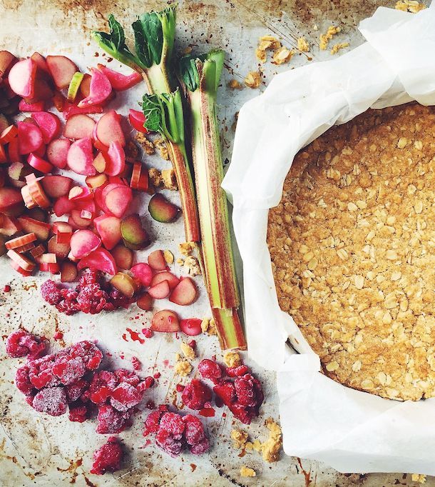 Raspberry Rhubarb Crumble Bars ~ via heartbeet kitchen