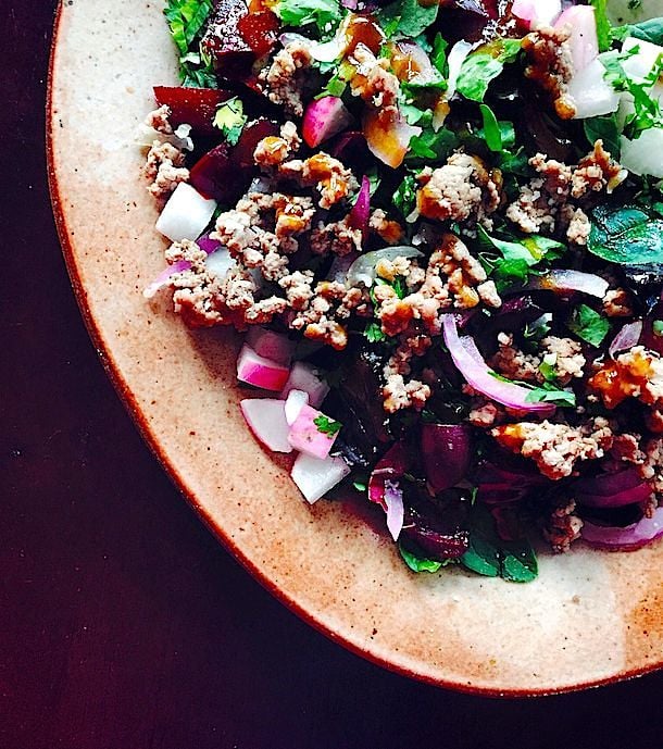 Lamb, Radish & Beet Salad with Curry Fig Dressing {paleo}