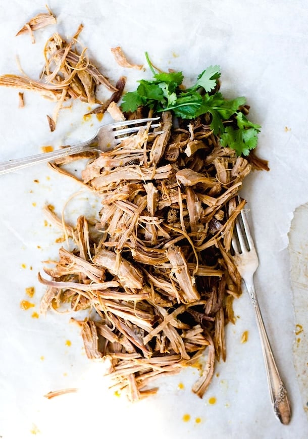 cuban pulled pork shredded with a fork.