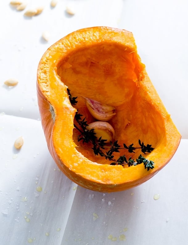 how to roast pumpkin {infused with thyme and garlicky for savory recipes}