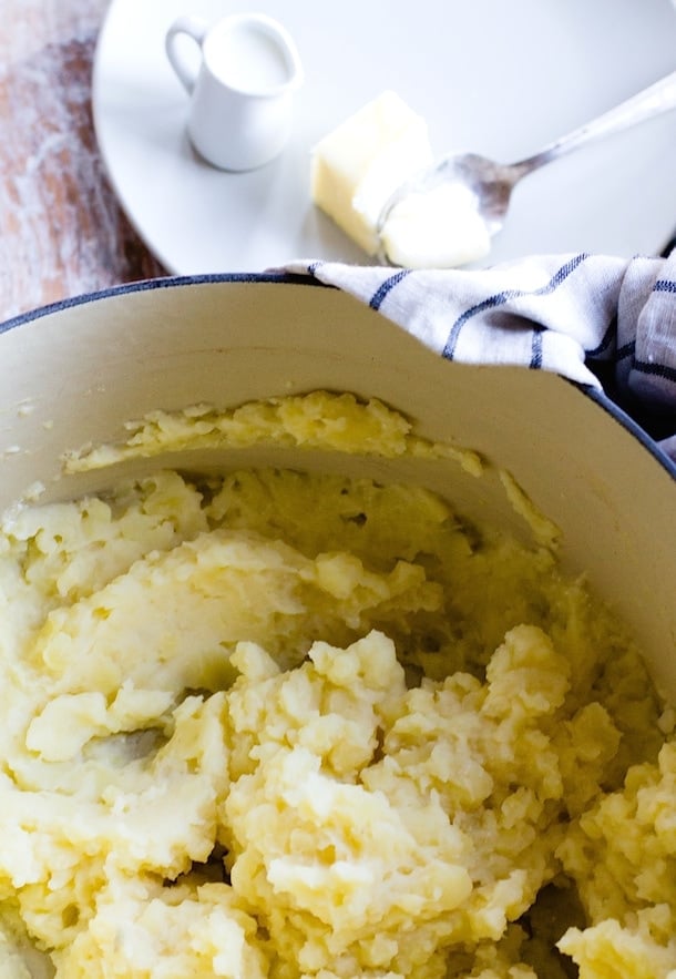 the very best mashed potatoes are made with buttermilk. and always high quality butter.