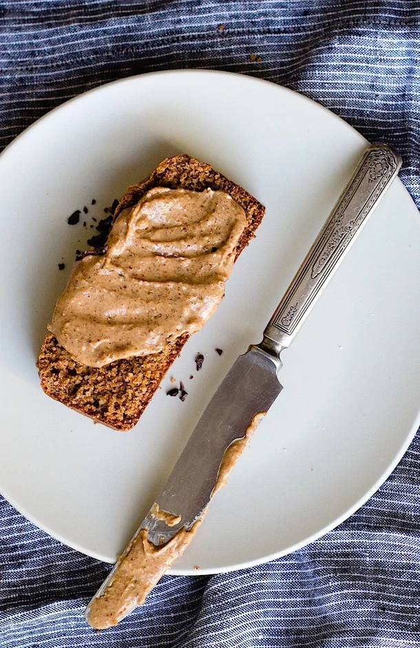 gluten-free Vanilla Almond Butter Bread with Cacao Nibs. via @amandapaa