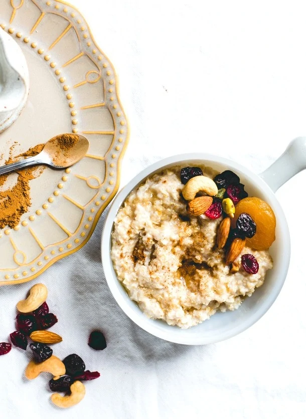 Gluten-Free Oatmeal with Trail Mix & Maple Syrup