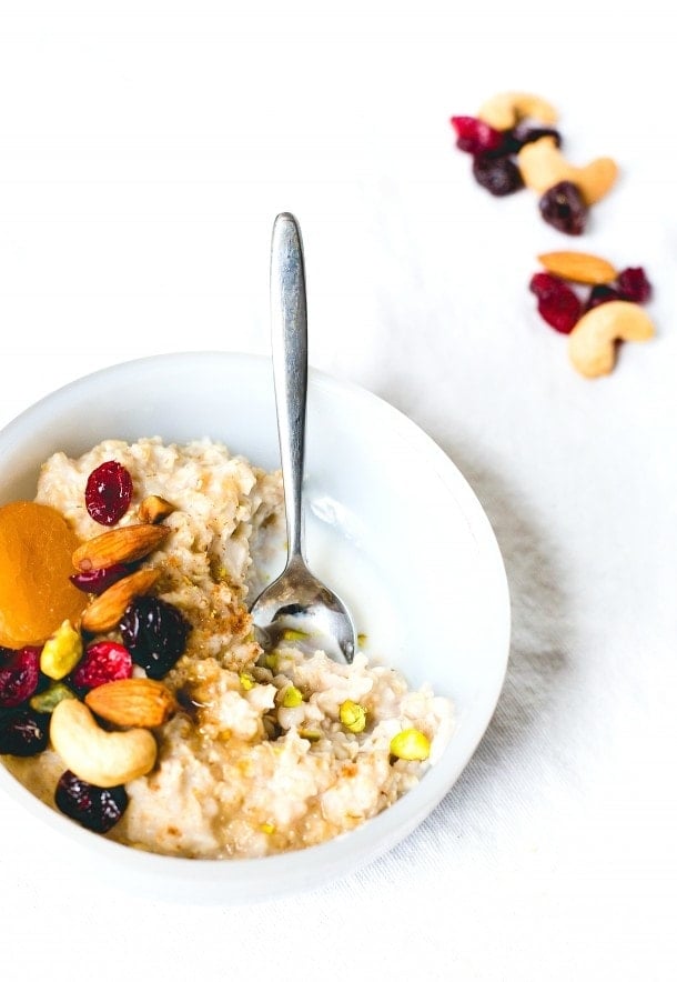 Gluten-Free Oatmeal with Trail Mix & Maple Syrup