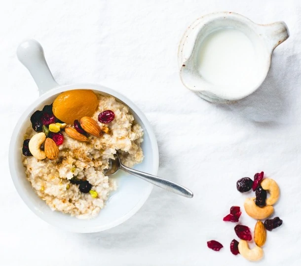 Gluten-Free Oatmeal with Trail Mix & Maple Syrup