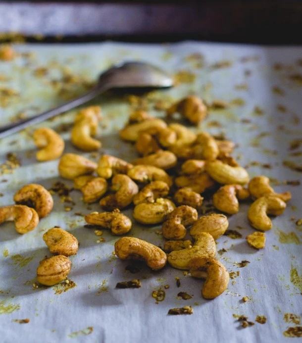 Sesame Curry Cashews: roasted with coconut oil, a healthy snack.