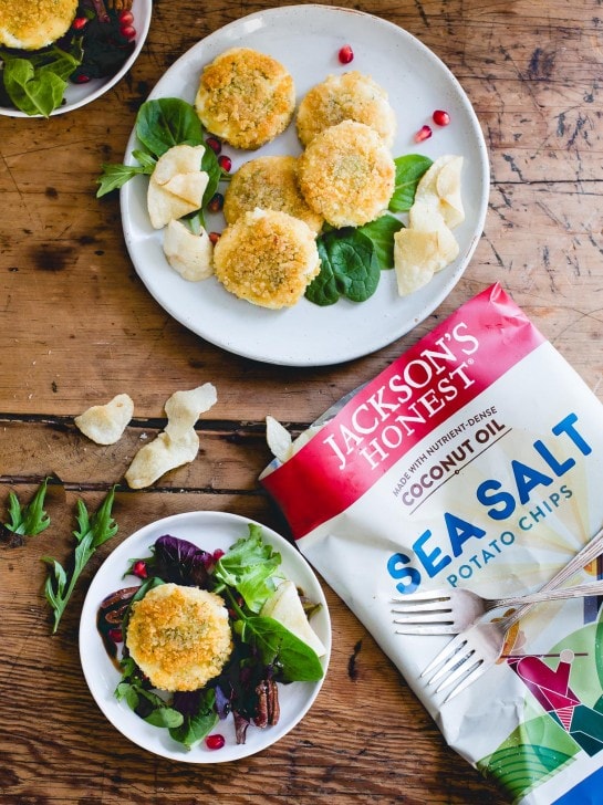 Crispy Potato Chip Crusted Goat Cheese with Greens