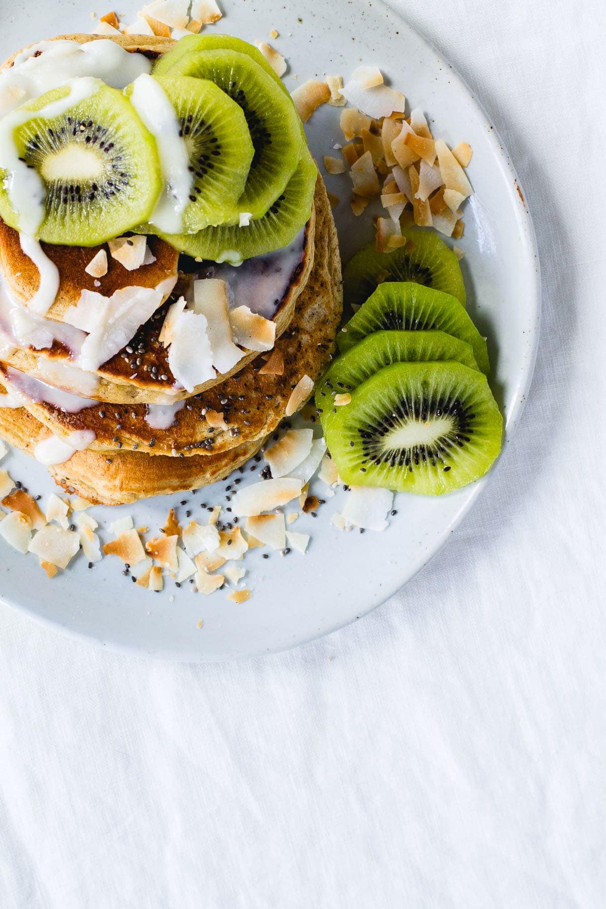 Fluffy Gluten-Free Pancakes with Coconut Butter & Kiwis (made in the blender)