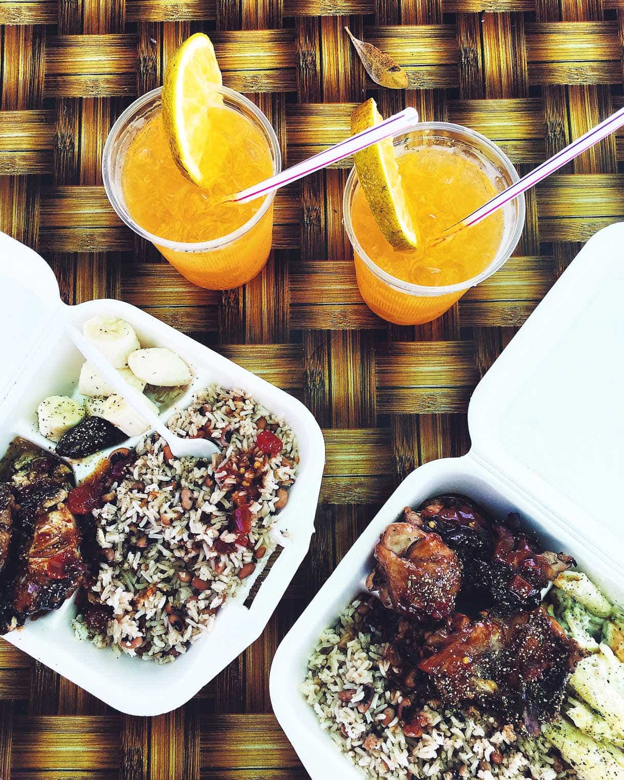 Rice and Beans, with Barbecued Chicken & Fish from Brenda's (in Placencia, Belize)