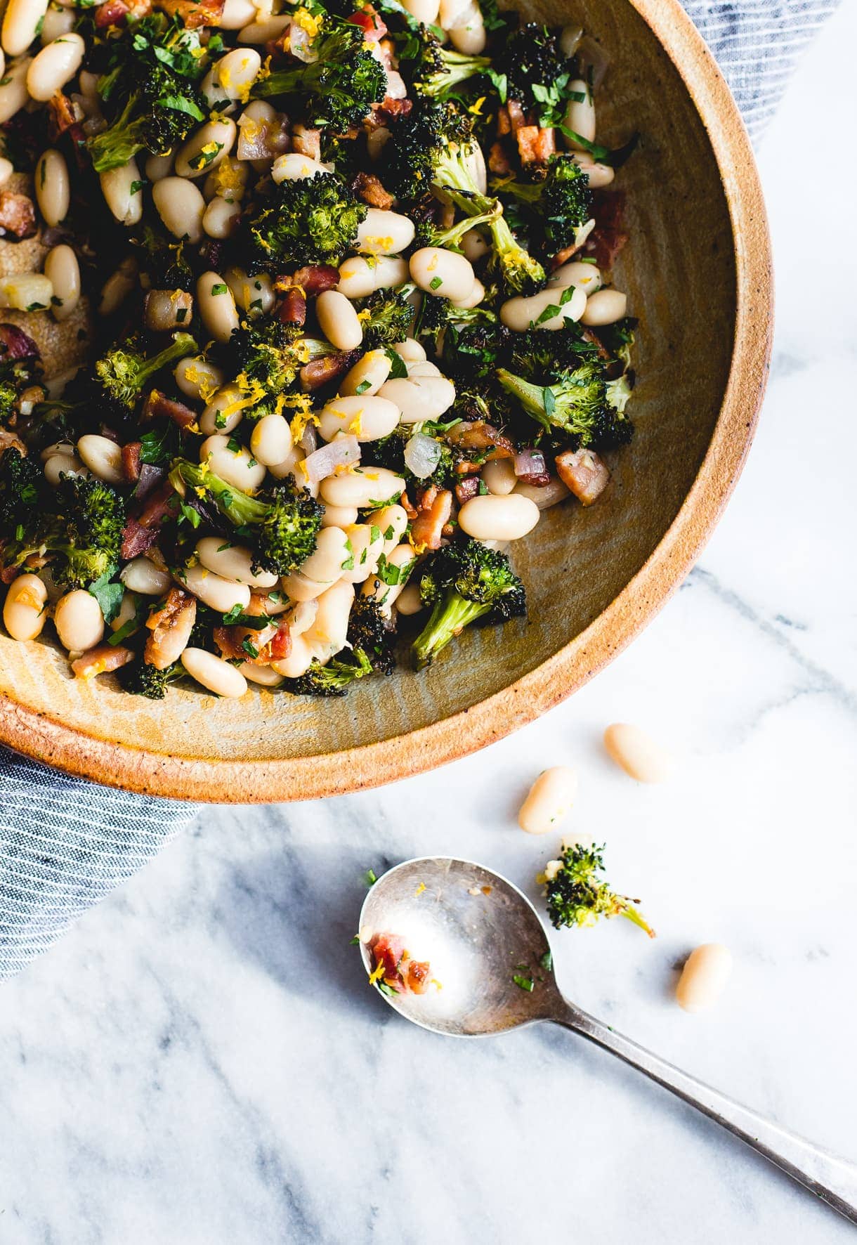 Roasted Broccoli and Lemony White Beans with Bacon {via heartbeet kitchen}