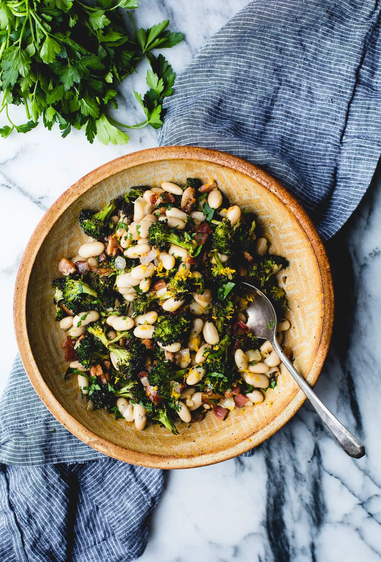 Roasted Broccoli and Lemony White Beans with Bacon {gluten-free}
