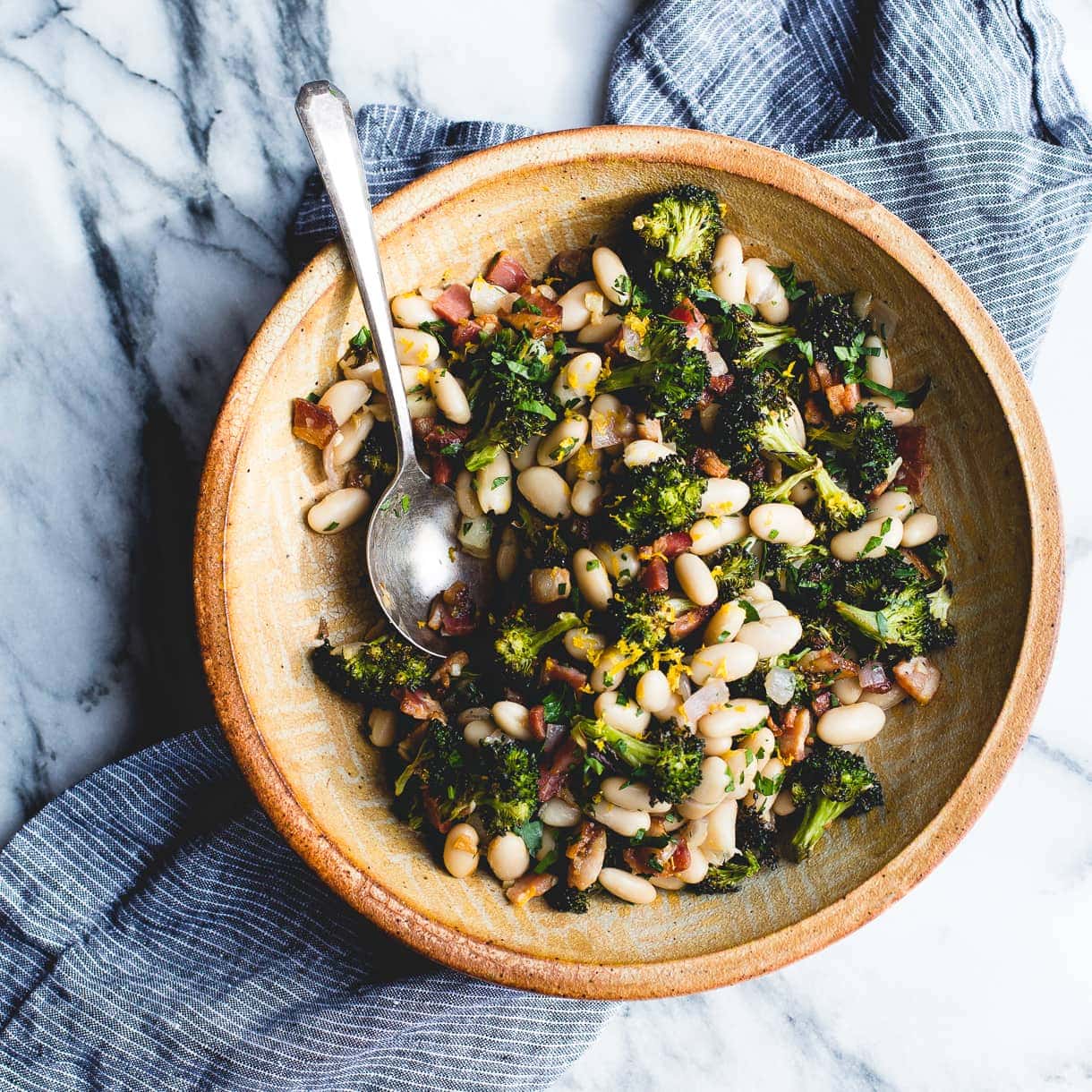 Roasted Broccoli and Lemony White Beans with Bacon {via heartbeet kitchen}