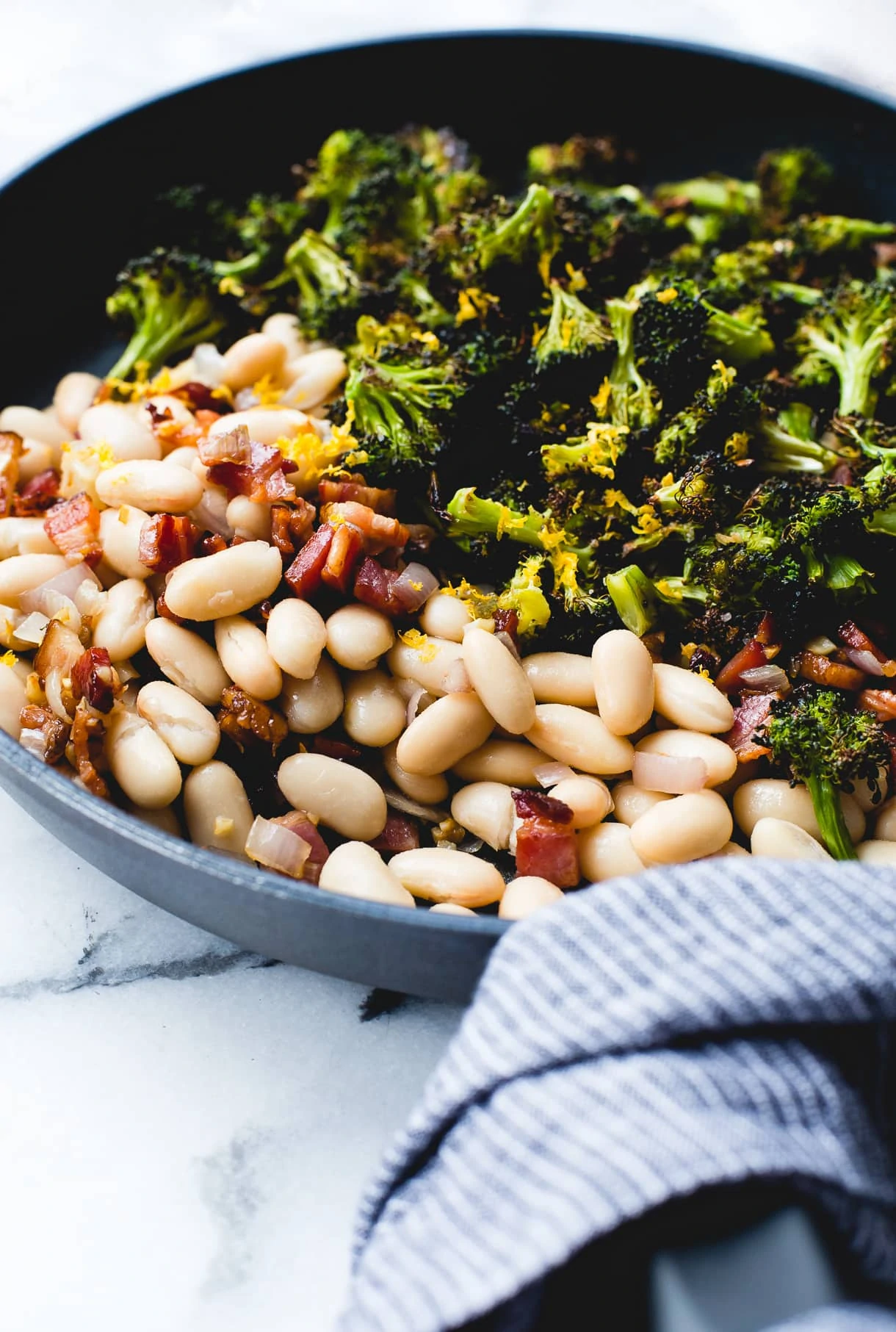 Great Northern Beans Recipe with Lemon Roasted Broccoli and Bacon
