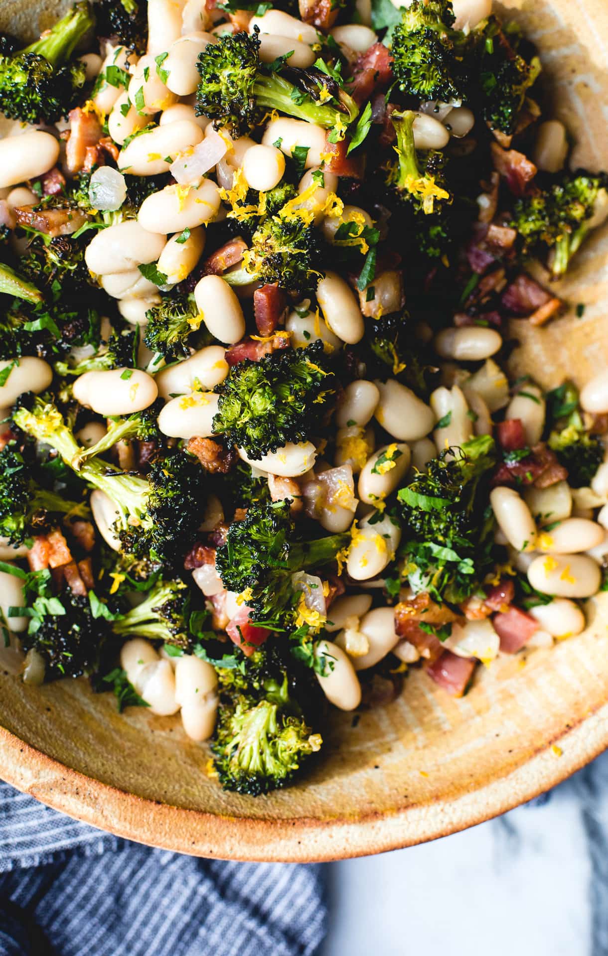 Great Northern Beans Recipe with Lemon Roasted Broccoli and Bacon