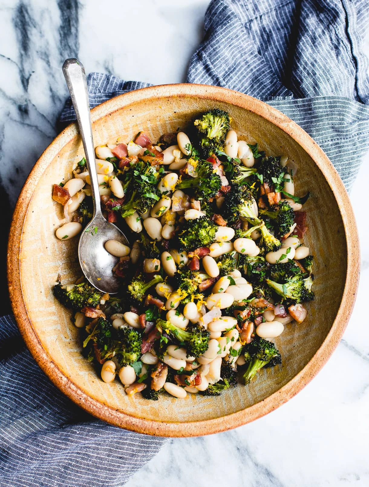 Lemon Roasted Broccoli with Bacon and Great Northern Beans Recipe