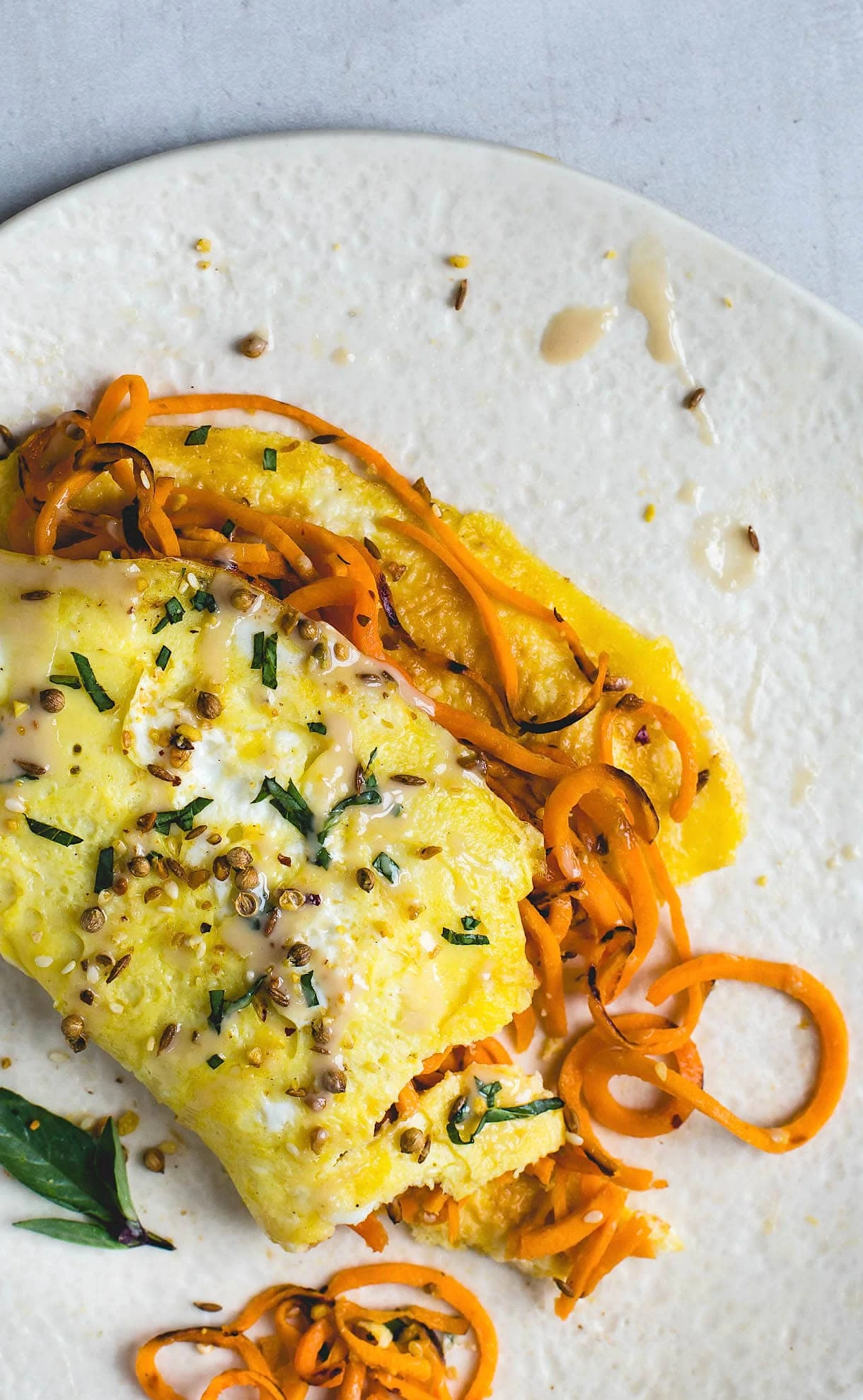 Two Egg Omelette with Tahini Sweet Potato Noodles {paleo, dairy-free}