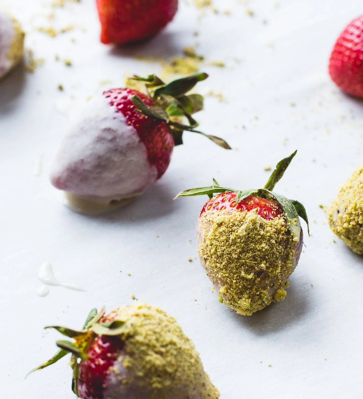 3 Ingredient Coconut Butter Dipped Strawberries with Pistachio Dust {vegan}
